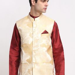 NEUDIS Men Jacquard Woven Design Dupion Silk Nehru Jacket-picture-53