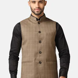 TAHVO Mandarin Collar Checked Nehru Jacket-picture-14