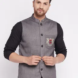 even Men Grey Woven Design Nehru Jacket-24
