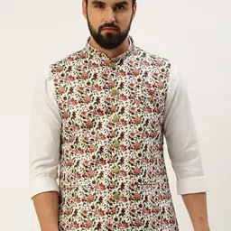 SHOWOFF Floral Printed Mandarin Collar Nehru Jackets-17