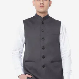 JADE BLUE Checked Regular Fit Nehru Jacket-picture-56