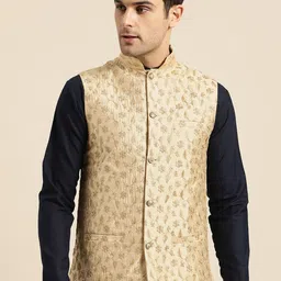 SOJANYA Men Beige & Gold-Coloured Woven Design Nehru Jackets-52