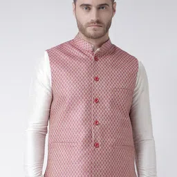 DEYANN Ethnic Motifs Woven Design Nehru Jacket With Pocket Square-11