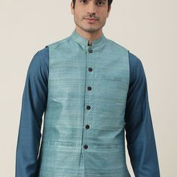 Fabindia Men Green Woven Design Nehru Jackets-picture-21
