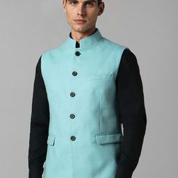 Louis Philippe Woven Design Mandarin Collar Pure Woollen Nehru Jacket-picture-24