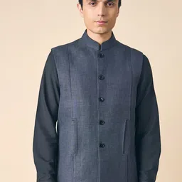 Tasva Printed Mandarin Collar Linen Nehru Jacket-picture-40