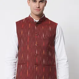 Vastraa Fusion Men Maroon Ikat Printed Nehru Jacket-50