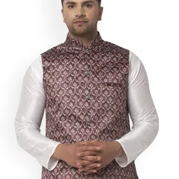 Benstoke Men Brown Printed Nehru Jackets-image-12