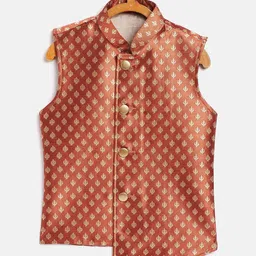 VASTRAMAY Boys Orange-Colored Woven Nehru Jackets-picture-32