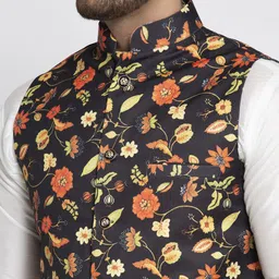 Kaifoo Men Multi-Coloured Printed Satin Silk Nehru Jackets image 4