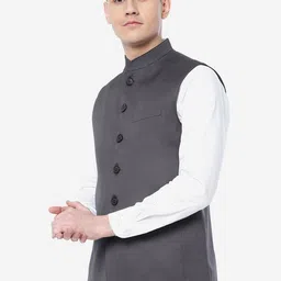 JADE BLUE Checked Regular Fit Nehru Jacket image 2