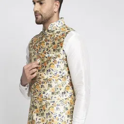 Kaifoo Men Multi-Coloured Printed Satin Silk Nehru Jackets image 4