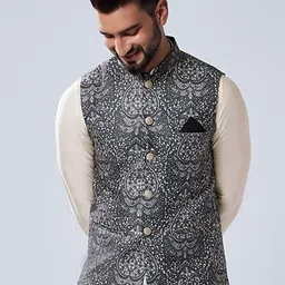 KISAH Printed Mandarin Collar Nehru Jacket image 2