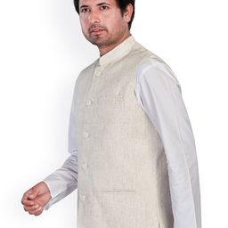 Authentics Woven Design Mandarin Collar Nehru Jacket image 4