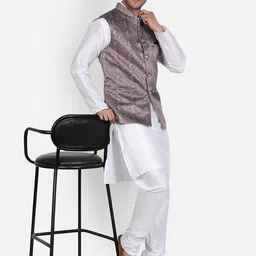 Armaan Ethnic Mandarin Collar Ethnic Motifs Printed Nehru Jacket image 3