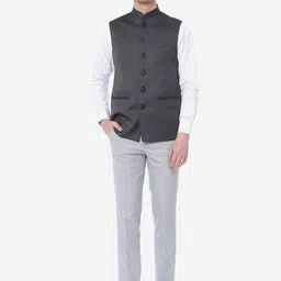 JADE BLUE Checked Regular Fit Nehru Jacket image 3