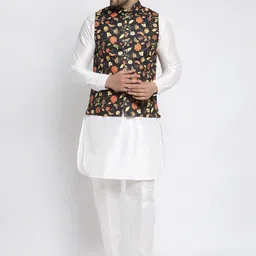 Kaifoo Men Multi-Coloured Printed Satin Silk Nehru Jackets image 2