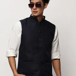SHOWOFF Woven Sleeveless Nehru Jackets-image-26
