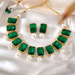 Peora Traditional Jewellery Crystal Perl Necklace Earring Jewellery Set-9