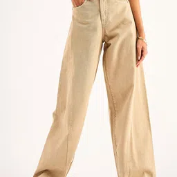 SASSAFRAS BASICS Women Clean Look Wide Leg High-Rise Acid Wash Pure Cotton Jeans-image-45