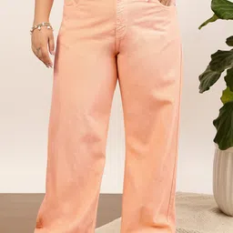 CURVY STREET Women Plus Size Peach Mid-Rise Clean Look Pure Cotton Wide Leg Jeans-image-33