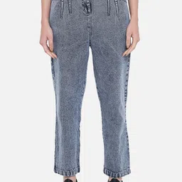 Orchid Blues Women Blue Flared High-Rise Pure Cotton Heavy Fade Jeans-image-82