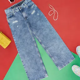 Pantaloons Junior Girls Mid-Rise Low Distress Heavy Fade Jeans-picture-34