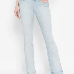 I Love She Women Blue Bootcut Heavy Fade Stretchable Jeans-image-65