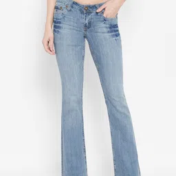 I Love She Women Blue Bootcut Heavy Fade Stretchable Jeans-image-28