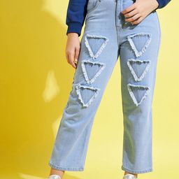 Noh Voh - SASSAFRAS Kids Girls Blue Highly Distressed Cotton Jeans-image-13