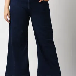 Freeform by High Star Women Plus Size Navy Blue Wide Leg High-Rise Stretchable Jeans-image-39