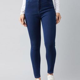 DOLCE CRUDO Deals In Dark Women Blue Skinny Fit High-Rise Clean Look Stretchable Jeans-image-70