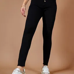 DOLCE CRUDO Women Black Mid Rise Skinny Fit High-Rise Stretchable Jeans-image-47