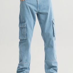 Snitch Men Blue Sphinx Straight Fit Clean Look Stretchable Cotton Cargos Jeans-image-1
