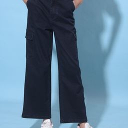 Crimsoune Club Girls Wide Leg Clean Look Stretchable Cargo Jeans-image-63