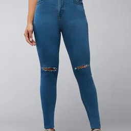DOLCE CRUDO Women Blaze Vibe Blue Skinny Fit High-Rise Slash Knee Stretchable Jeans-image-8