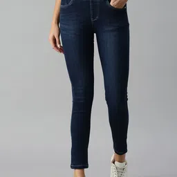 SHOWOFF Women Navy Blue Slim Fit High-Rise Light Fade Stretchable Jeans-image-19
