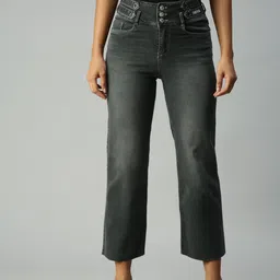 SHOWOFF Women Grey Wide Leg High-Rise Light Fade Stretchable Jeans-image-18