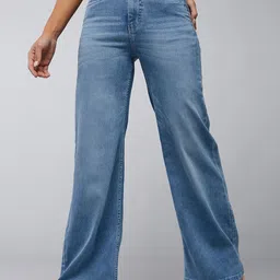 DOLCE CRUDO Women Wide Leg High-Rise Light Fade Stretchable Jeans-picture-8