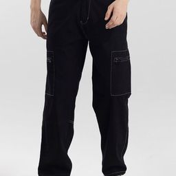 Snitch Men Black Smart Relaxed Fit Low Distress Cotton Jeans-image-91