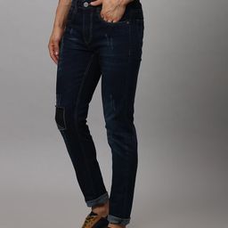 Campus Sutra Men Navy Blue Smart Slim Fit Low Distress Stretchable Cotton Jeans-image-72