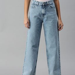 SHOWOFF Women Blue Wide Leg High-Rise Heavy Fade Stretchable Jeans-image-99