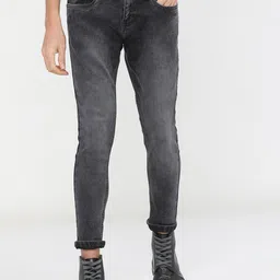 HIGHLANDER Men Charcoal Tapered Fit Heavy Fade Stretchable Jeans-picture-31