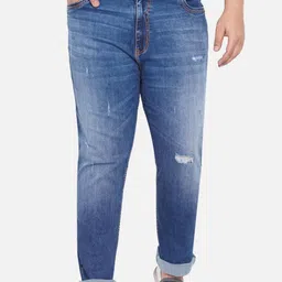 John Pride Men Plus Size Blue Mildly Distressed Heavy Fade Stretchable Jeans-4
