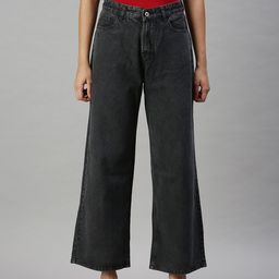 SHOWOFF Women Charcoal Grey Wide Leg High-Rise Clean Look Jeans-image-53