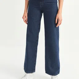 LC Waikiki Women Navy Blue Cotton Wide Leg High-Rise Jeans-picture-29