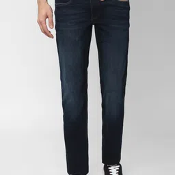 VAN HEUSEN DENIM LABS Men Navy Blue Slim Fit Low Distress Light Fade Jeans-image-46