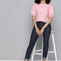 HERE&NOW Women Navy Blue Slim Fit Light Fade Jeans-image-33