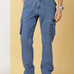 Thomas Scott Men Comfort Relaxed Fit Clean Look Light Fade Pure Cotton Cargo Jeans-image-59