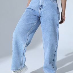 Hubberholme Women 90's baggy High-Rise Relaxed Fit Light Fade Cotton Jeans-image-16